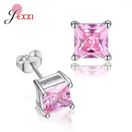 Stud Earrings Classic Fashion Ear Brincos S925 Sterling Silver Square Cut Cubic Zirconia Stone Women Girls