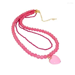 Pendant Necklaces Pink Heart Charm Crystal Beaded Necklace Choker Clavicle Chain Fashion Jewelry