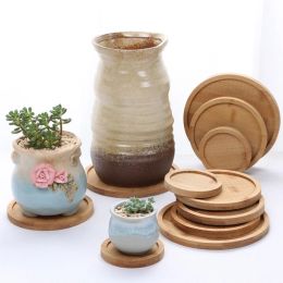 Bamboo Wood Flower Pot Tray Succulent Plant Potted Cactus Tray Holder Mini Plant Stand Indoor Saucer Coaster Desktop Home Decor