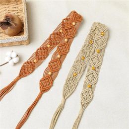 Belts Unique Retro Wax Rope All-match Beads Beach Boho Round Wooden Button Ethnic Style Braided Belt Women Waist Chain