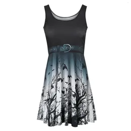 Casual Dresses Female Dress Sleeveless Printing Slim O-Neck Pleated Summer For Women Party Sommerkleid Woman Clothing