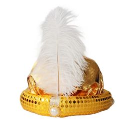 Kostüm Aksesuarları Cadılar Bayramı Tüy Kralları Cap Arap Meatwear Dekorasyonları Sultan Hint Prens King Şapkalar Cosplay Party Parts Gold için Tüy Headdress