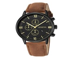 Geneva Rhinestone Fashion Geneva Men Date Alloy Case Synthetic Leather Analogue Quartz Sport Watch Relogio Masculino Saat Gift1739599