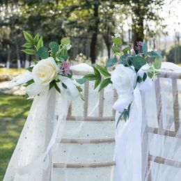 Decorative Flowers Artificial Flower Bouquet Ribbon Chair Back Sashes Wedding Festival Party Decoration Aisle Bench Pography Ornament