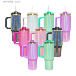 Mugs Holoraphic shimmer H2.0 40oz old laser enraved tumbler multiple colors blank sublimation vacuum insulated double walled travel mus ready to ship 20pcs pack L49