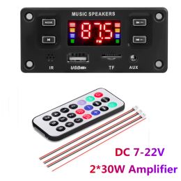 2*30W 60W amplifier Hands-free MP3 Player Decoder Board 7-22V Bluetooth 5.0 Car FM Radio Module Support FM TF USB AUX Recorders