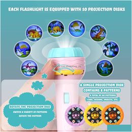 과학 디스커버리 어린이 손전등 투영기 패턴과 함께 취침 시간 교육 장난감 공룡 슬라이드 동물 차량 과일인지 토치 DHY7E