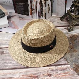 Wide Brim Hats Bucket Hats GEMVIE New Summer Straw Hat Fashion Spring Wide Brim Paper Summer Hat for Women Straw Hat Panama Cap Sun Hat for Women Y240409