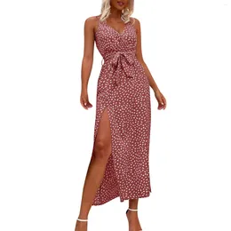 Casual Dresses Women'S Summer Suspender Print Split Lace-Up Dress Fashionable And Simple Clothing