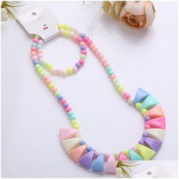 Jewellery 2Pcs/Set Candy Colour Beads Cute Flower Bow Stberry Necklace Bracelet Sets For Kids Party Girl Birthday Gift Drop Delivery Baby Dhpxs