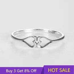 Cluster Rings Retro 925 Sterling Silver Solid Finger For Women Couple Double Heart Valentine's Day Present Party Jewellery Gift