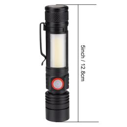 LED Flashlight Waterproof Flashlight Magnetic Torch Zoom T6+COB Flashlight With A Clip Portable Hand Light 18650 Battery