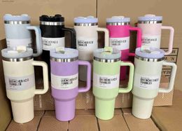 Mugs H2.0 40oz Stainless Steel Tumblers Cups With Handle Lid and Straw 2nd eneration Car Mus Vacuum Insulated Water Bottles L49
