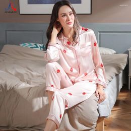 Home Clothing JCVANKER 2024 Pyjamas Women Silk Pyjamas For Night Female At Service Suit Sleepwear Strawberry Pattern