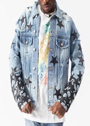 Men039s Jackets 2021 Denim Jacket Full Stitching Leather Star Pattern For Men Hole Biker Chaqueta Hombre8051751