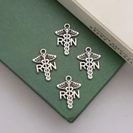 30pcs/lot--15x20mm Antique Silver Plated RN Charms Caduceus Medical Symbol Pendant For Jewellery Making Supplies Diy Earring Craft