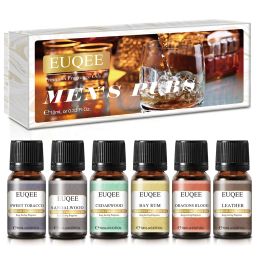 EUQEE 6PCS Fragrance Oils for Men,Men's Pubs Gift Set 10ml-Leather,Dragons Blood,Sandalwood,Bay Rum,Cedarwood For Candle Making