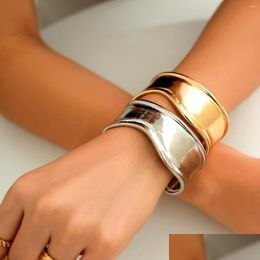 Bangle Ingemark Boho Glossy Metal Wide Cuff Open Arm Bangles Women Punk Gold Colour Charm Bracelets Grunge Jewellery Steampunk Men Drop Dhihk