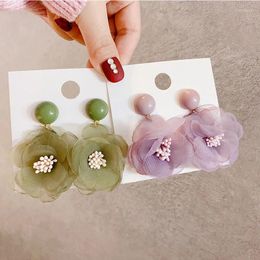 Dangle Earrings Romantic France Flower Pendients Sweet Purple Gauze For Women Girl Fashion Drop Bride Wedding Jewellery