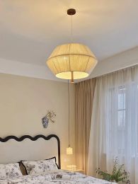 Nordic American Retro Wabi Sabi Hemp Rope Rattan Led Pendant Lights Bedroom Dining Room Bar B&B Chandelier Hanging Lamp Fixture