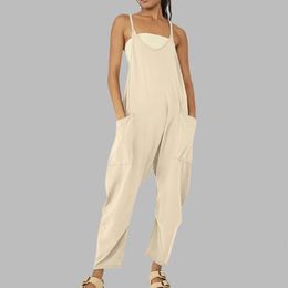 Womens V Neck Dungarees Overalls Pockets Baggy Trousers Jumpsuit Playsuit Romper Clothing Plus Size 240409