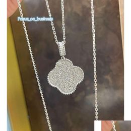 Pendant Necklaces Luxury Necklacce Vintage Esigner S925 Sterling Sier Fl Crystal Four Leaf Clover Flower Charm Long Sweater Necklace Dhfrj