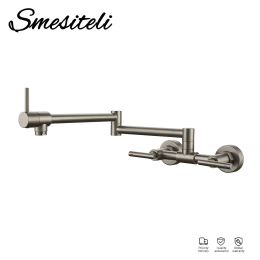 Pot Filler Faucet Wall Mounted Kitchen Mixer Solid Brass Swivel Spout Hot And Cold Water With Dual Handle