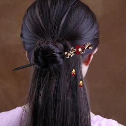 Handmade Luxury Flower Hairpins Hair Sticks Vintage Wood Chinese Hair Stick Pins For Women Hair Ornaments Head Jewelry