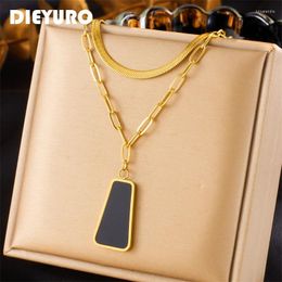 Pendant Necklaces DIEYURO 316L Stainless Steel Geometric Black Necklace For Women Fashion Lady Gift Neck Chain Jewelry Collier Femme