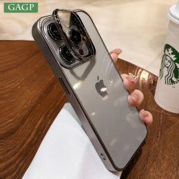 Luxury Flip Camera Bracket Case for iPhone 15 13 12 14 Pro Max iPhone 15 Plus Transpatent Electroplate Hard PC Shockproof Cover