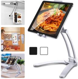 Kitchen Cabinet Tablet Holder 2 in 1 Wall Mount Desktop Stand with Aluminum Alloy Metal Adjustable Multiangle Foldable Universal