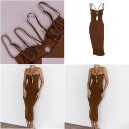 Basic Casual Dresses Long For Women 2023 Spring/Summer Y Hollow Dress Womens Explosive Fashion Folds Backless Hip Halter Drop Delivery Dhjwy