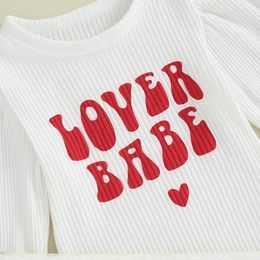 Clothing Sets Toddler Baby Girl Valentines Outfits Long Sleeve Crewneck Sweatshirt Romper Heart Print Bell Bottom Pants Set