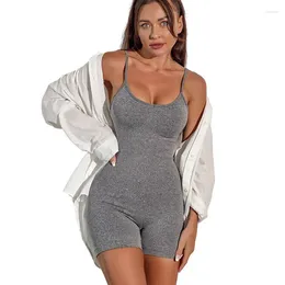 Active Sets Women Sports Skinny Jumpsuits Yoga Sleeves Shorts Suit Seamless Tight Bodysuit Gym Fitness Overalls Short One Piece Workout Set