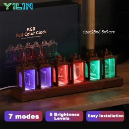 LED Vintage Electronic Clock Glow Tube Ambient Night Light DIY Creative Desktop Decorate Table Lamp Room Ornaments Festival Gift