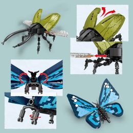 ToylinX Fake Bugs Building Set Animal Insect Crawler Building Block Kit Cicada Caterpillar Butterfly Hercules Beetle Toy for Kid