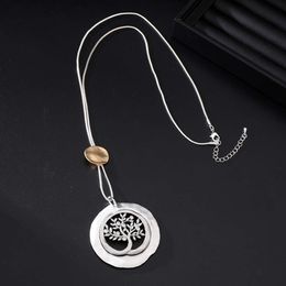 New Fashion Personality Hollow Round Geometry Life Tree Pendant Womens Long Necklace