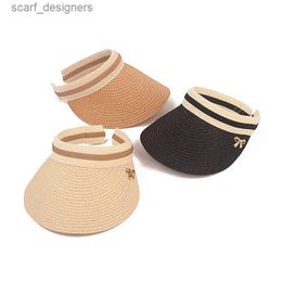 Wide Brim Hats Bucket Hats Cute Bow Sun Hat Female Beach Hat Wide Brim Straw Visor Hat Cap Summer Hats For Women Caps Chapeau Femme Sun Visor Girls Y240409