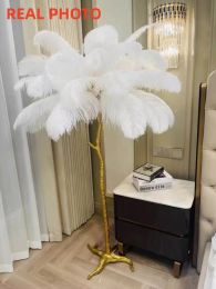 Nordic Sofaside Ostrich Feather Led Floor Lamp Living Room Gold Resin Table Lamp Living Room Stand Light Fixture Decor Lamp