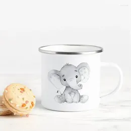 Mugs Cute Elephant Printed Creative Coffee Tea Mug Kawaii Drinks Dessert Breakfast Milk Cup Enamel Handle Drinkware Gifts
