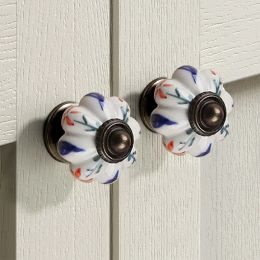 Ceramic Handle Floral Hand Painted Pumpkin Bathroom Cabinet Handle Wardrobe Door Drawer Pull Furniture Handles Handware