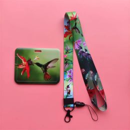 Hummingbird Credential Holder Flowers Birds Lanyard Badge Holders Keychain Neck Strap Nurse Lanyards For Pass Case Credit Card