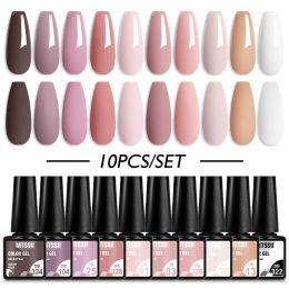 Gel 10PCS Nude Gel Nail Polish Set Pink Brown Winter Colours Glitter Semi Permanent UV Gel Soak Off Nail Art Gel Varnish Kit Manicure