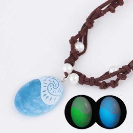 Pendant Necklaces New 2020 Blue Stone Glow Pendant Necklace Polynesian Ocean Princess Mona Rope Chain Necklace Womens Fashion JewelryQ