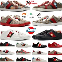 Shoes Designer Bee 2024 High Quality Cartoon Ace Leather Snake Embroidery White Green Red Stripes Classic Mens And Womens Casual Outdoor Sneakers 2026