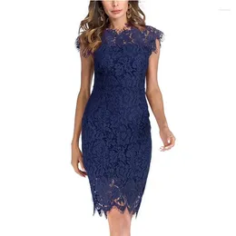 Casual Dresses Elegant Ladies Bodycon Lace Dress Summer Flower Crochet Sexy Slim Evening Party Formal Female Solid Color Mini Vestidos