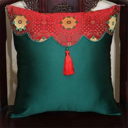 Pillow Tassels Soft Cover Red Green Chinese Style Flower Embroidered Throw Pillowcase Sofa Bed Car Decoration