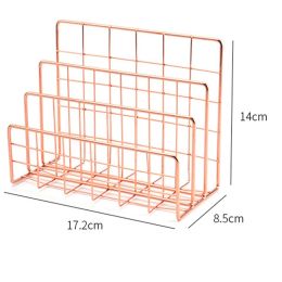 LUDA 2X Bookshelf Office Desktop Rose Gold Metal Book Block Three Layer Desktop Magazine Shelf Book Holder