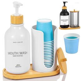 Liquid Soap Dispenser 16Oz Mouthwash Set For Bathroom Pump Bottle Refillable Container With Bamboo Lid/Tray/Label