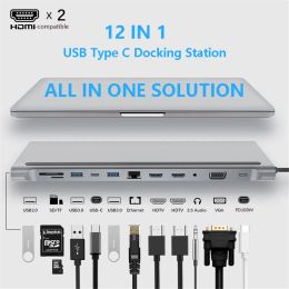 Hubs MZX Docking Station USB Hub USBC Type C 3.0 RJ45 VGA Ethernet Adapter TF SD Card Reader Laptop Accessories for HDMI Ipad Macbook